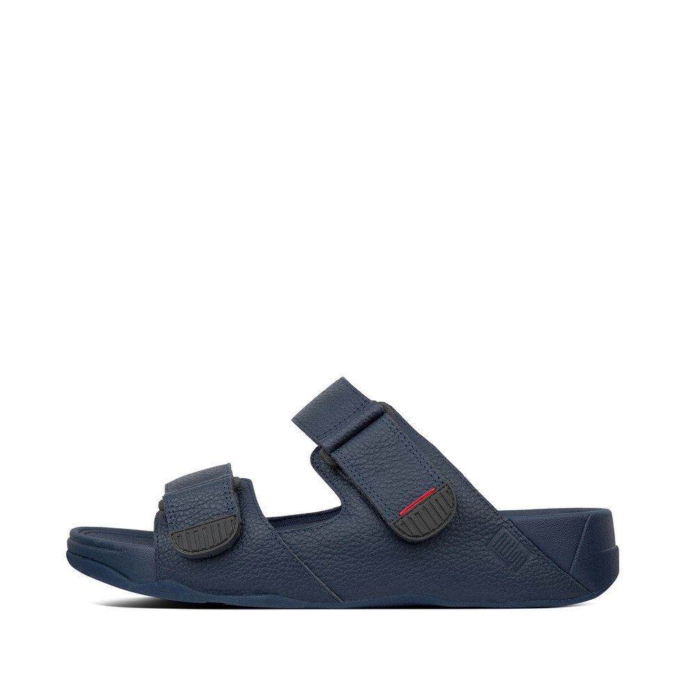 Fitflop Mens Slides - Gogh Moc Adjustable Leather - Navy - 416-VJSFIE